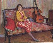 Henry Lebasques Nono and a Guitar oil on canvas